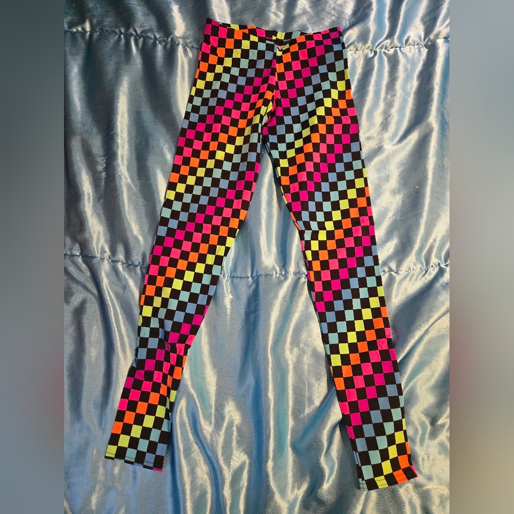 BlackMilk Rainbow Checkered Leggings Size Small